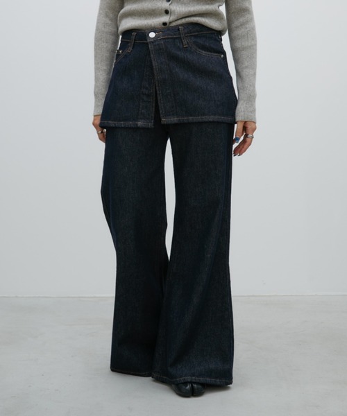 Aunt Marie's(アントマリーズ)の「レイヤードスカートフレアデニムパンツ【高身長さんにもおすすめ】(デニムパンツ・レディース・ネイビー・LARGE/MEDIUM/SMALL)」の3枚目の写真
