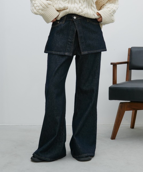 Aunt Marie's(アントマリーズ)の「レイヤードスカートフレアデニムパンツ【高身長さんにもおすすめ】(デニムパンツ・レディース・ネイビー・LARGE/MEDIUM/SMALL)」の8枚目の写真