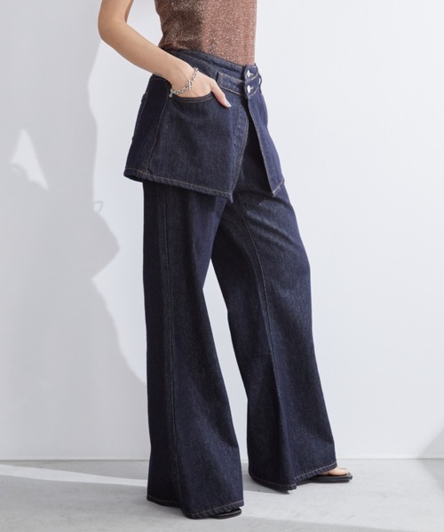 Aunt Marie's(アントマリーズ)の「レイヤードスカートフレアデニムパンツ【高身長さんにもおすすめ】(デニムパンツ・レディース・ネイビー・LARGE/MEDIUM/SMALL)」の12枚目の写真