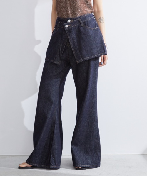 Aunt Marie's(アントマリーズ)の「レイヤードスカートフレアデニムパンツ【高身長さんにもおすすめ】(デニムパンツ・レディース・ネイビー・LARGE/MEDIUM/SMALL)」の10枚目の写真