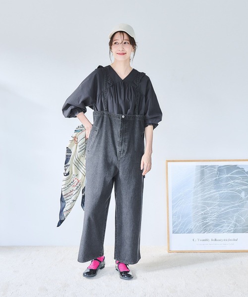 studio CLIP（スタディオクリップ）の「ストラップサロペット[プチ・プラスサイズあり]《CLIP denim》（サロペット/オーバーオール・レディース・ベージュ系その他/インディゴブルー/ブラック・FREE/ﾌﾘｰ(L)/PF）」の9枚目の写真