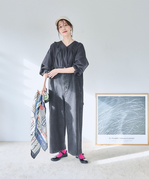 studio CLIP（スタディオクリップ）の「ストラップサロペット[プチ・プラスサイズあり]《CLIP denim》（サロペット/オーバーオール・レディース・ベージュ系その他/インディゴブルー/ブラック・FREE/ﾌﾘｰ(L)/PF）」の10枚目の写真