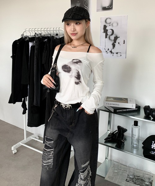 lilful（リルフル）の「Y2KニュアンスぼかしプリントシアーロンT（Tシャツ/カットソー・レディース・ホワイト・L/M）」の16枚目の写真