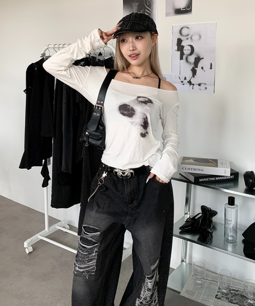 lilful（リルフル）の「Y2KニュアンスぼかしプリントシアーロンT（Tシャツ/カットソー・レディース・ホワイト・L/M）」の20枚目の写真