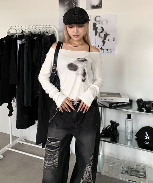 lilful（リルフル）の「Y2KニュアンスぼかしプリントシアーロンT（Tシャツ/カットソー・レディース・ホワイト・L/M）」の19枚目の写真