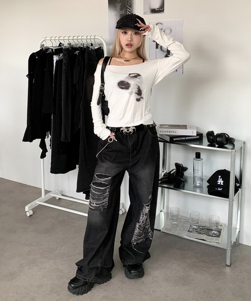 lilful（リルフル）の「Y2KニュアンスぼかしプリントシアーロンT（Tシャツ/カットソー・レディース・ホワイト・L/M）」の22枚目の写真