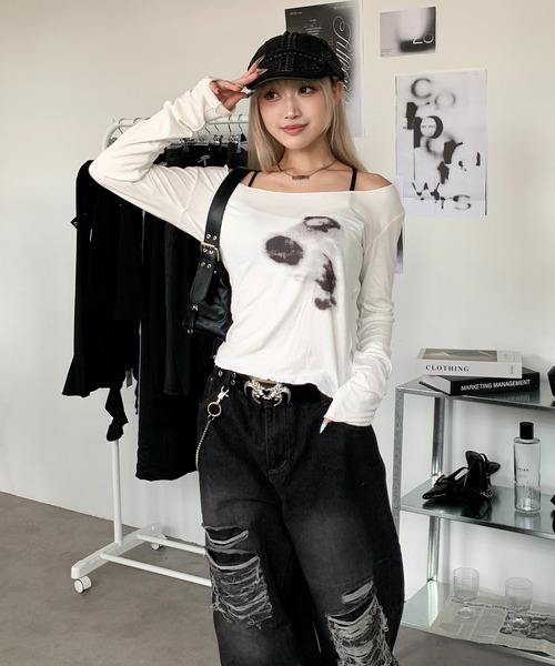 lilful（リルフル）の「Y2KニュアンスぼかしプリントシアーロンT（Tシャツ/カットソー・レディース・ホワイト・L/M）」の12枚目の写真