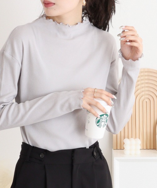 mitis（ミティス）の「mitis コットンフライスボトルネックロンT（Tシャツ/カットソー・レディース・ブラック/ライトグレー/グレイッシュベージュ/アイボリー/グリーン・M）」の3枚目の写真
