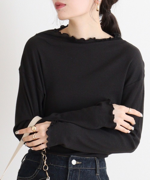 mitis（ミティス）の「mitis コットンフライスボトルネックロンT（Tシャツ/カットソー・レディース・ブラック/ライトグレー/グレイッシュベージュ/アイボリー/グリーン・M）」の2枚目の写真