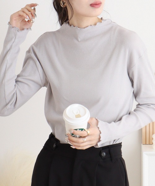 mitis（ミティス）の「mitis コットンフライスボトルネックロンT（Tシャツ/カットソー・レディース・ブラック/ライトグレー/グレイッシュベージュ/アイボリー/グリーン・M）」の12枚目の写真