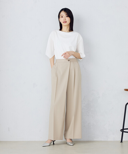 COMME CA ISM（コムサイズム）の「ポリエステルレーヨンストレッチラップ風ワイドパンツ（その他パンツ・レディース・ベージュ/ブラック・MEDIUM/LARGE）」の5枚目の写真