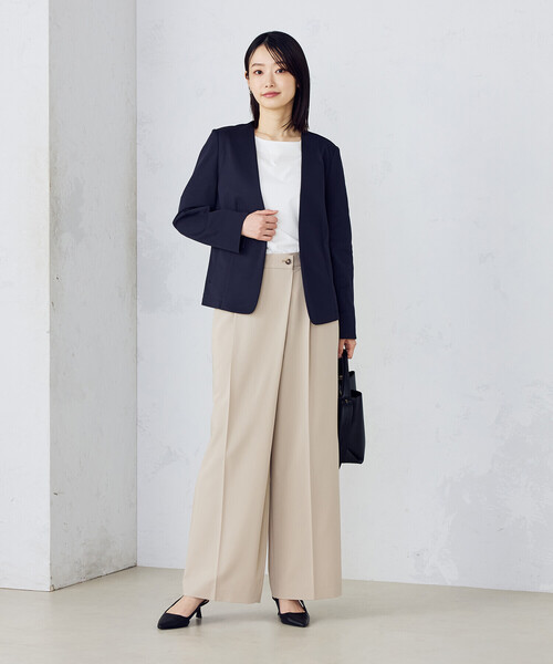 COMME CA ISM（コムサイズム）の「ポリエステルレーヨンストレッチラップ風ワイドパンツ（その他パンツ・レディース・ベージュ/ブラック・MEDIUM/LARGE）」の7枚目の写真