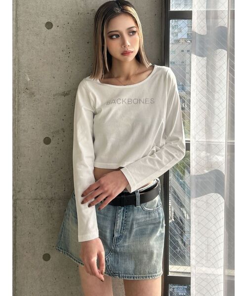 GYDA（ジェイダ）の「BACK BONES STONEタイトショートロンT（Tシャツ/カットソー・レディース・ピンク/オフホワイト/ブラック・FREE）」の21枚目の写真