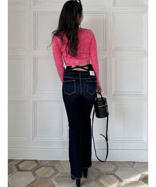 GYDA（ジェイダ）の「BACK BONES STONEタイトショートロンT（Tシャツ/カットソー・レディース・ピンク/オフホワイト/ブラック・FREE）」の8枚目の写真