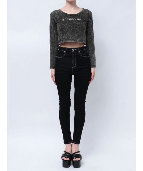 GYDA（ジェイダ）の「BACK BONES STONEタイトショートロンT（Tシャツ/カットソー・レディース・ピンク/オフホワイト/ブラック・FREE）」の16枚目の写真