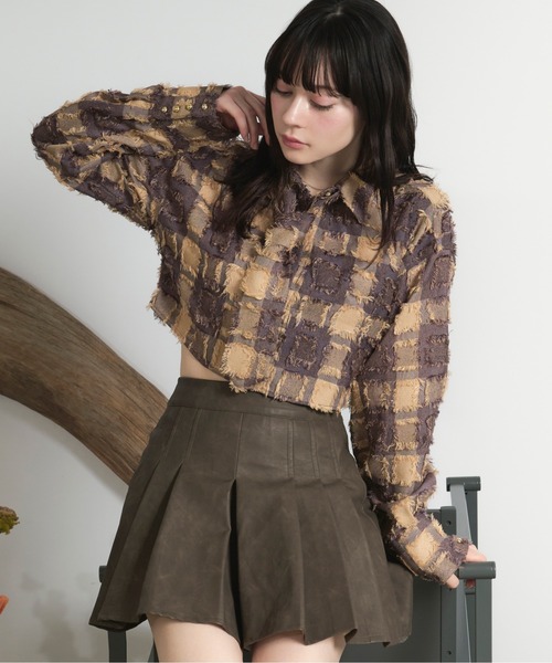 ブラウス シャツ plaid pattern tie shirt / プラッドパターンネクタイシャツ レディース loin nuit ブラウス シャツ plaid pattern tie shirt / プラッド