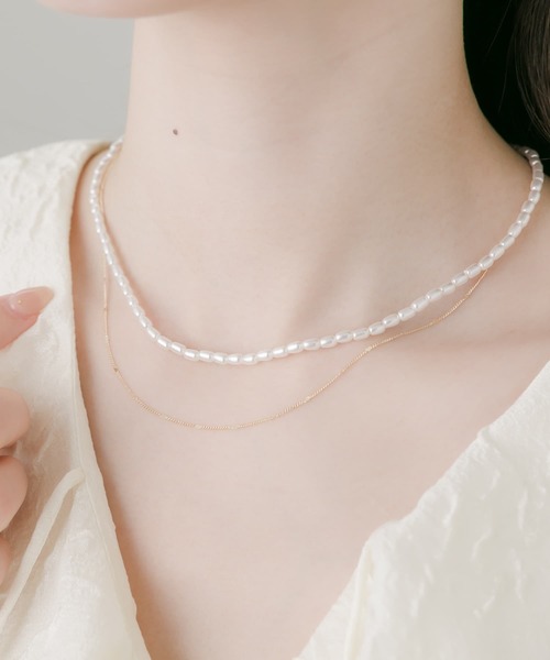 SMELLY（スメリー）の「パールハートチェーンレイヤードネックレス（ネックレス・レディース・ゴールド系その他・-）」の2枚目の写真