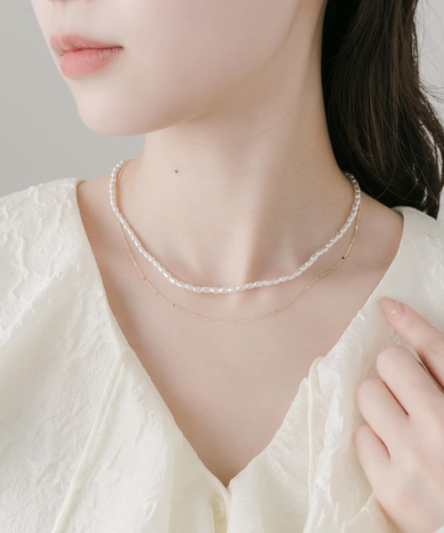 SMELLY（スメリー）の「パールハートチェーンレイヤードネックレス（ネックレス・レディース・ゴールド系その他・-）」の3枚目の写真