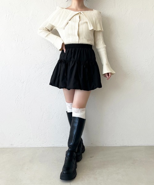 美品♡Rene ルネ  リボンバルーンスカート  ベージュ Mサイズ相当 セール】ウエストレイヤードデザインバルーンスカート/リボン