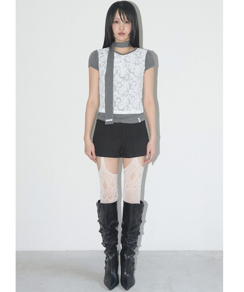 A'GEM/9 × .kom 「 FANCY CLUB/ファンシークラブ」 LACE SHIRRING TOP ＆ SCARF/レースシャーリングトッ セール】A'GEM/9 × .kom 『 FANCY CLUB/ファンシークラブ』 LACE