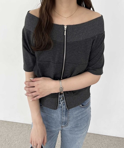 nelliy.(ネルリー)の「ダブルジップオフショルトップス(Tシャツ/カットソー・レディース・チャコール/杢グレー・LARGE/MEDIUM)」の9枚目の写真