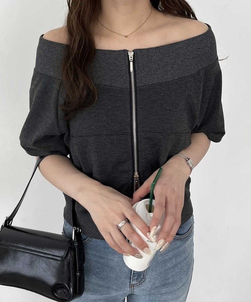 nelliy.(ネルリー)の「ダブルジップオフショルトップス(Tシャツ/カットソー・レディース・チャコール/杢グレー・LARGE/MEDIUM)」の10枚目の写真