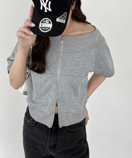 nelliy.(ネルリー)の「ダブルジップオフショルトップス(Tシャツ/カットソー・レディース・チャコール/杢グレー・LARGE/MEDIUM)」の3枚目の写真