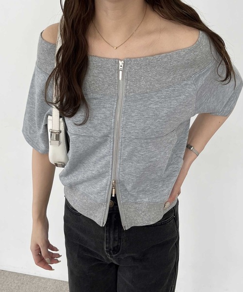 nelliy.(ネルリー)の「ダブルジップオフショルトップス(Tシャツ/カットソー・レディース・チャコール/杢グレー・LARGE/MEDIUM)」の8枚目の写真