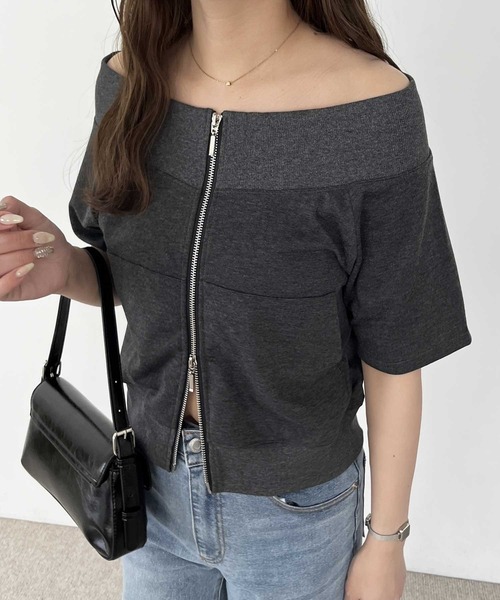 nelliy.(ネルリー)の「ダブルジップオフショルトップス(Tシャツ/カットソー・レディース・チャコール/杢グレー・LARGE/MEDIUM)」の12枚目の写真