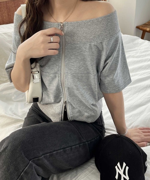 nelliy.(ネルリー)の「ダブルジップオフショルトップス(Tシャツ/カットソー・レディース・チャコール/杢グレー・LARGE/MEDIUM)」の21枚目の写真