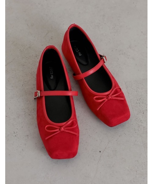 Re:EDIT（リエディ）の「リボン付スクエアトゥバレエシューズ（パンプス・レディース・ブラック/レッド/イエロー・SMALL/MEDIUM/LARGE/X-LARGE）」の3枚目の写真