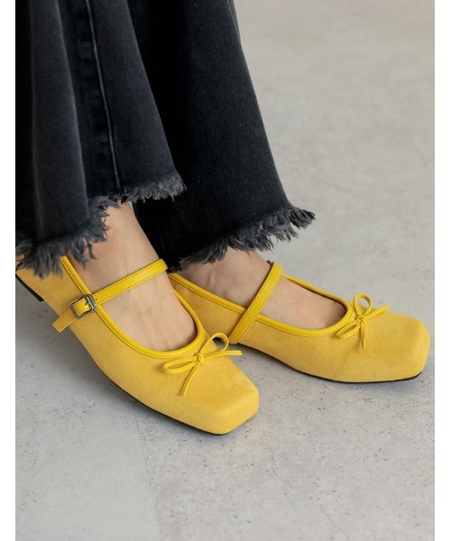 Re:EDIT（リエディ）の「リボン付スクエアトゥバレエシューズ（パンプス・レディース・ブラック/レッド/イエロー・SMALL/MEDIUM/LARGE/X-LARGE）」の2枚目の写真