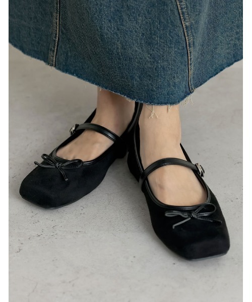 Re:EDIT（リエディ）の「リボン付スクエアトゥバレエシューズ（パンプス・レディース・ブラック/レッド/イエロー・SMALL/MEDIUM/LARGE/X-LARGE）」の5枚目の写真