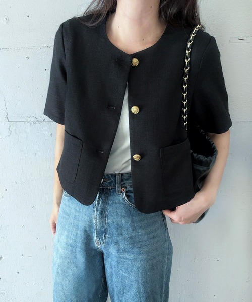 LAUIR(ラウアー)の「金釦リネンライクノーカラージャケット(ノーカラージャケット・レディース・ブラック/ナチュラル/グレー・MEDIUM/LARGE/X-LARGE)」の7枚目の写真