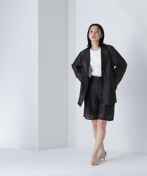 NATURAL BEAUTY BASIC(ナチュラルビューティーベーシック)の「◇シアーハーフパンツ(その他パンツ・レディース・ベージュ/ブラック・SMALL/MEDIUM)」の1枚目の写真