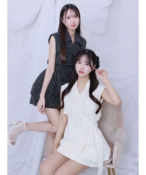 EATME（イートミー）の「ツイードプリーツベスト&スカートSet（つなぎ/オールインワン・レディース・イエロー/ブラック/アイボリー・FREE）」の12枚目の写真