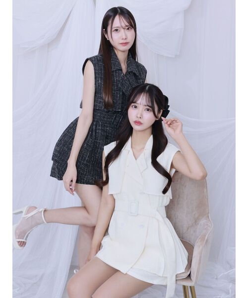 EATME（イートミー）の「ツイードプリーツベスト&スカートSet（つなぎ/オールインワン・レディース・イエロー/ブラック/アイボリー・FREE）」の13枚目の写真