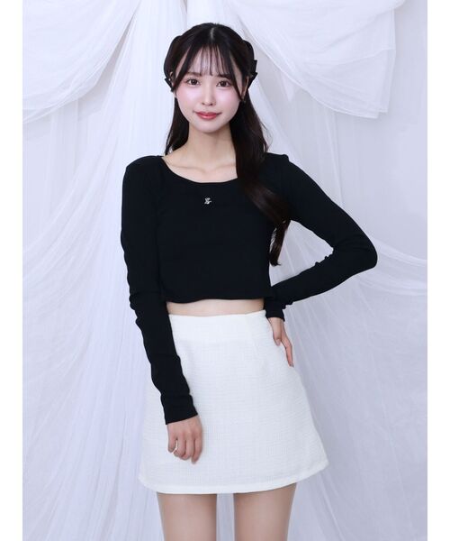 EATME（イートミー）の「ツイードプリーツベスト&スカートSet（つなぎ/オールインワン・レディース・イエロー/ブラック/アイボリー・FREE）」の4枚目の写真