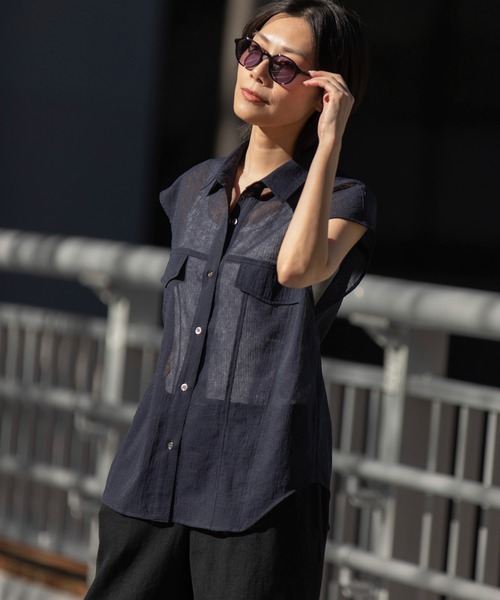 Munich（ミューニック）の「【速乾性】【防シワ】ヴィンテージボイルフラップシャツ（シャツ/ブラウス・レディース・ネイビー/ブラック/ホワイト・FREE）」の20枚目の写真