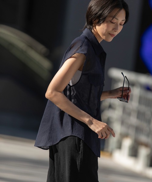 Munich（ミューニック）の「【速乾性】【防シワ】ヴィンテージボイルフラップシャツ（シャツ/ブラウス・レディース・ネイビー/ブラック/ホワイト・FREE）」の21枚目の写真