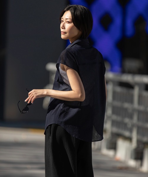 Munich（ミューニック）の「【速乾性】【防シワ】ヴィンテージボイルフラップシャツ（シャツ/ブラウス・レディース・ネイビー/ブラック/ホワイト・FREE）」の22枚目の写真