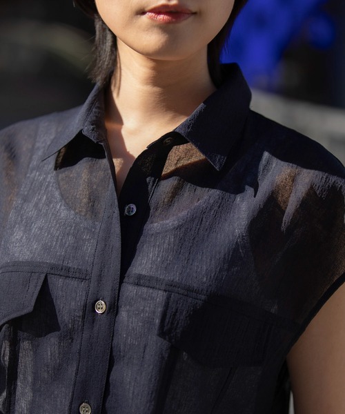 Munich（ミューニック）の「【速乾性】【防シワ】ヴィンテージボイルフラップシャツ（シャツ/ブラウス・レディース・ネイビー/ブラック/ホワイト・FREE）」の19枚目の写真