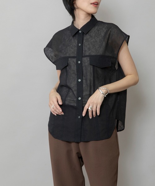 Munich（ミューニック）の「【速乾性】【防シワ】ヴィンテージボイルフラップシャツ（シャツ/ブラウス・レディース・ネイビー/ブラック/ホワイト・FREE）」の10枚目の写真