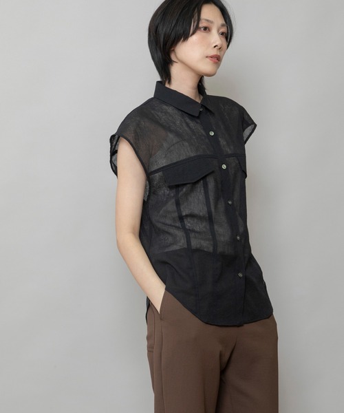 Munich（ミューニック）の「【速乾性】【防シワ】ヴィンテージボイルフラップシャツ（シャツ/ブラウス・レディース・ネイビー/ブラック/ホワイト・FREE）」の11枚目の写真