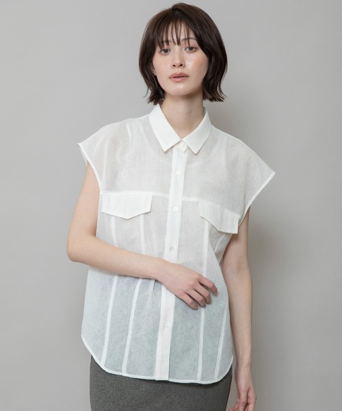 Munich（ミューニック）の「【速乾性】【防シワ】ヴィンテージボイルフラップシャツ（シャツ/ブラウス・レディース・ネイビー/ブラック/ホワイト・FREE）」の6枚目の写真