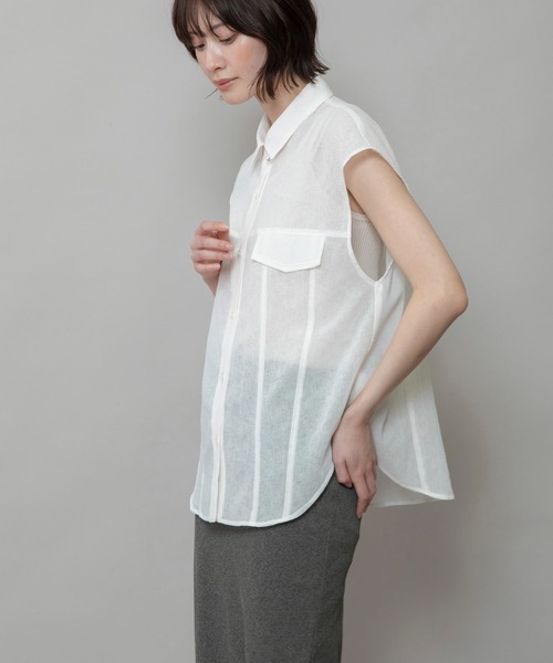 Munich（ミューニック）の「【速乾性】【防シワ】ヴィンテージボイルフラップシャツ（シャツ/ブラウス・レディース・ネイビー/ブラック/ホワイト・FREE）」の5枚目の写真