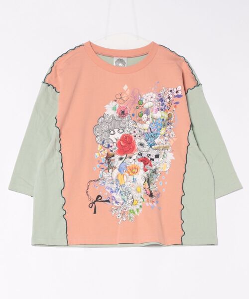 セール】151654：スカラーちゃんと花 バイカラー7分袖Tシャツ（T