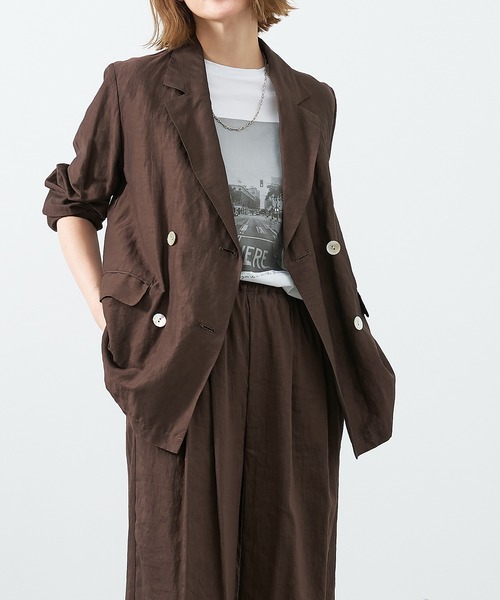 MICA&DEAL（マイカ＆ディール）の「シアーテーラードジャケット〈セットアップ対応〉（テーラードジャケット・レディース・グレー/ブラウン/オフホワイト・FREE）」の10枚目の写真