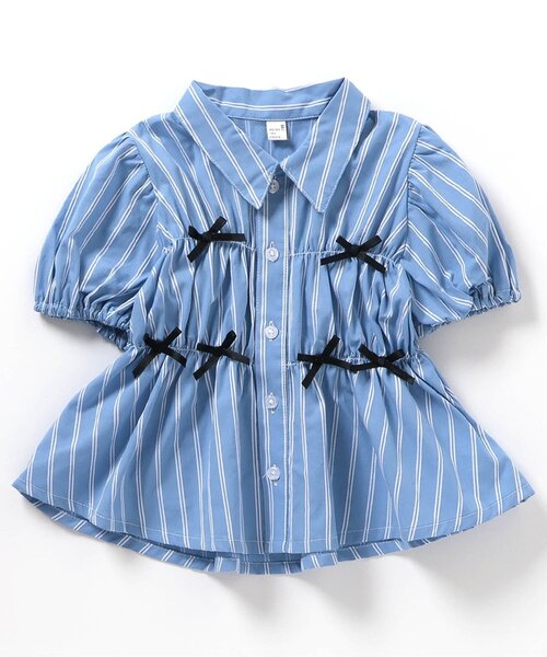 apres les cours（アプレレクール）の「【ジュニア対応】ストライプシャーリングリボンチュニック（シャツ/ブラウス・キッズ・ピンク/ブルー・90/140/130/120/110/100/80）」の9枚目の写真