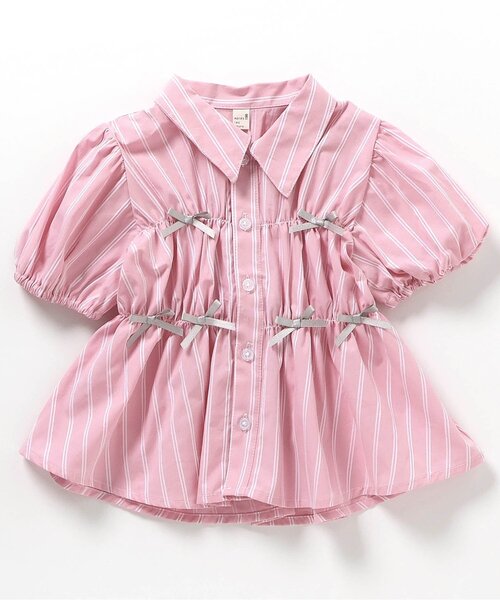 apres les cours（アプレレクール）の「【ジュニア対応】ストライプシャーリングリボンチュニック（シャツ/ブラウス・キッズ・ピンク/ブルー・90/140/130/120/110/100/80）」の10枚目の写真
